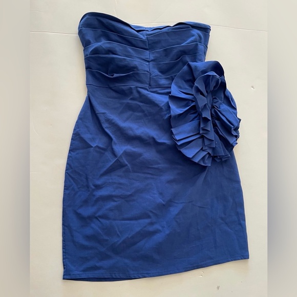 Royal Blue Side Ruffled Strapless Zara Mini Dress - Picture 7 of 8